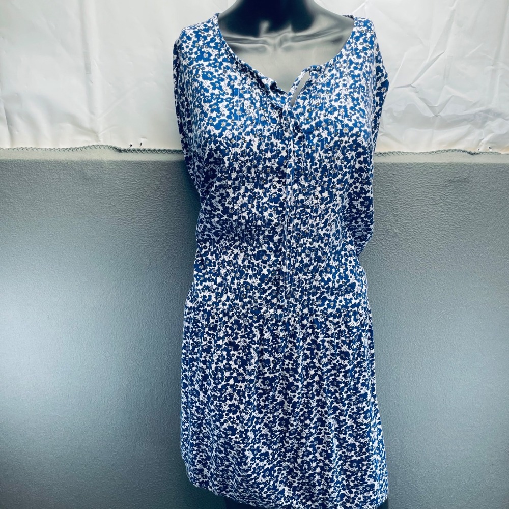 Old Navy Women Dress Floral Rayon Large Blue White Boho Cottagecore Long Sleeve